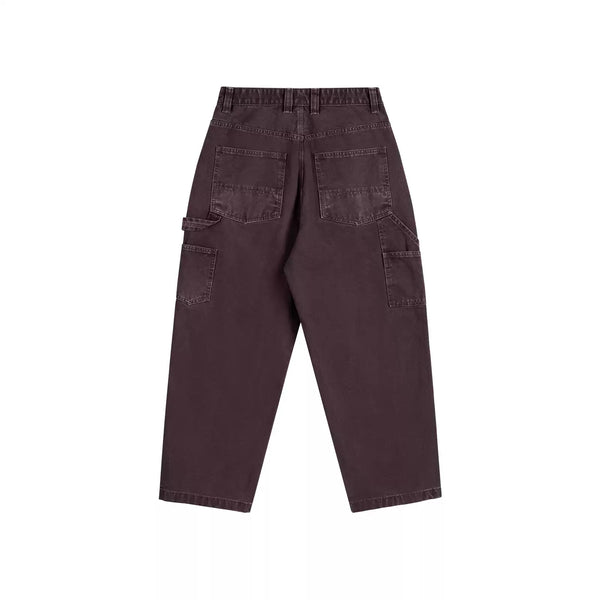 IDLT carpenter pants, burgundy back.