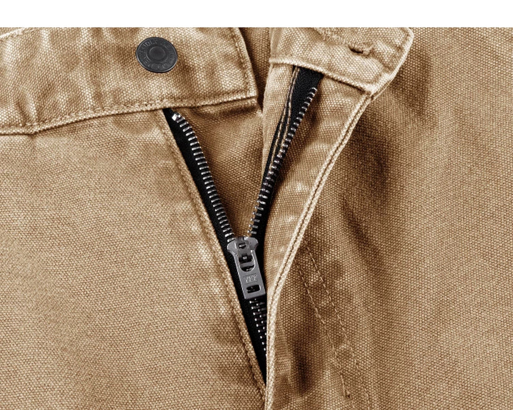 IDLT carpenter pants, brown zip fly.