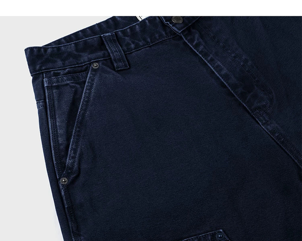 IDLT carpenter pants, dark blue side pocket.