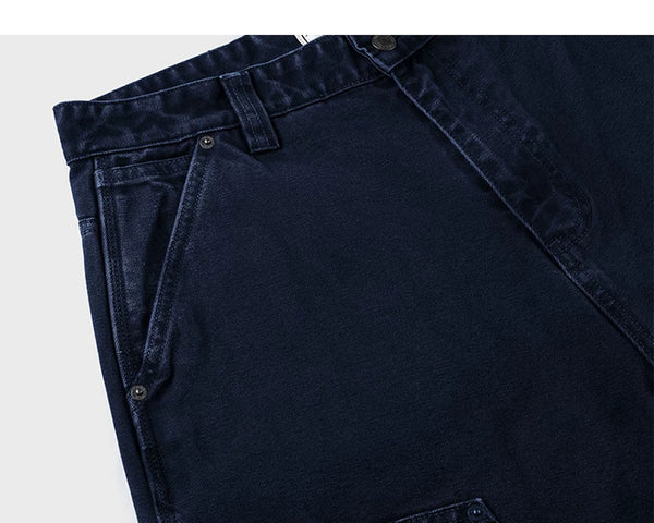 IDLT carpenter pants, dark blue side pocket.