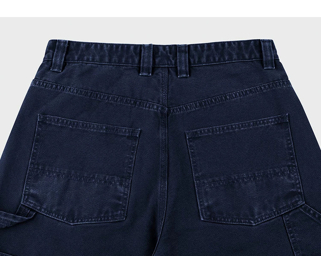 IDLT carpenter pants, dark blue back waistband and pockets.