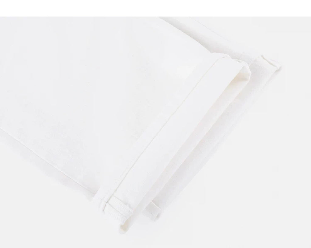 IDLT jeans, white rolled hems.