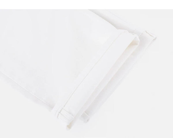 IDLT jeans, white rolled hems.