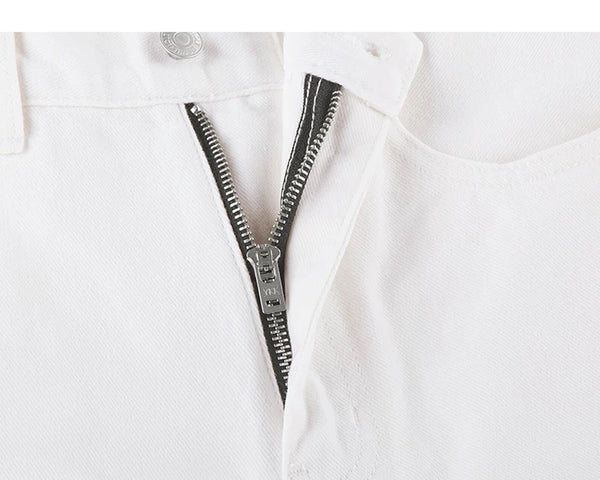 IDLT jeans, white zip fly.