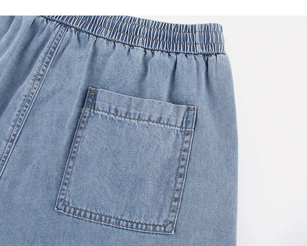 IDLT denim shorts, light blue back pocket.
