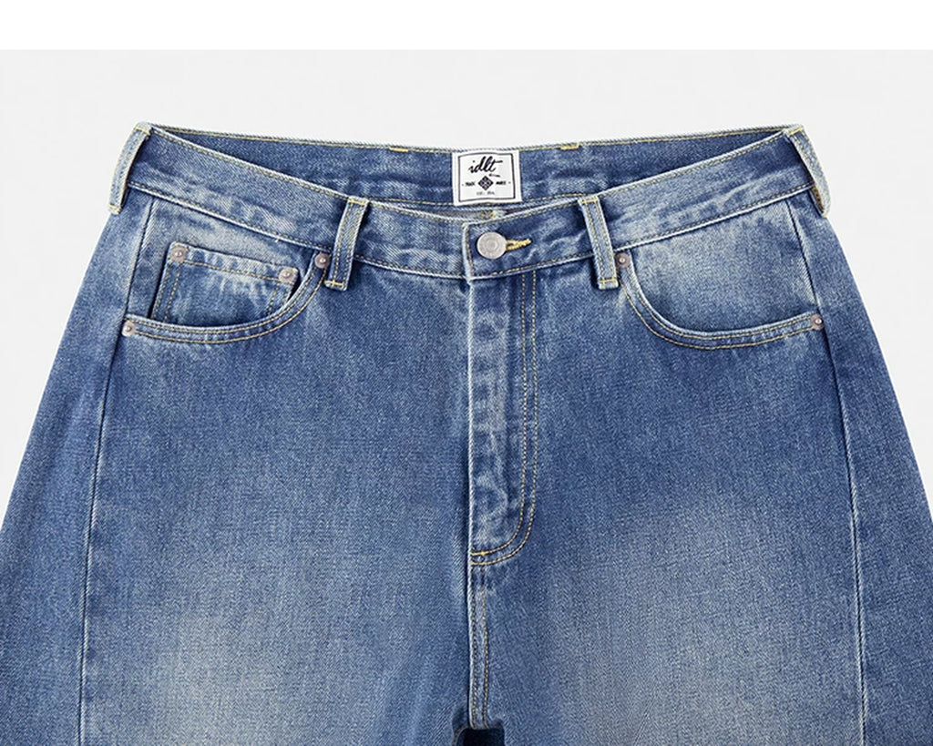 IDLT jeans, washed blue waistband and pockets.