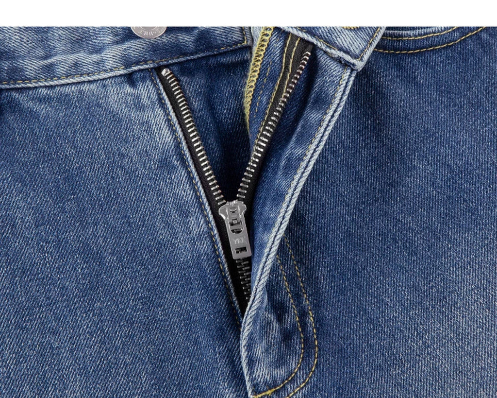 IDLT jeans, washed blue zip fly.