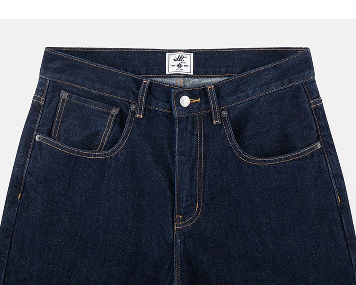 IDLT jeans, dark blue waistband and pockets.