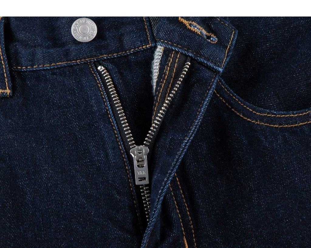 IDLT jeans, dark blue zip fly.