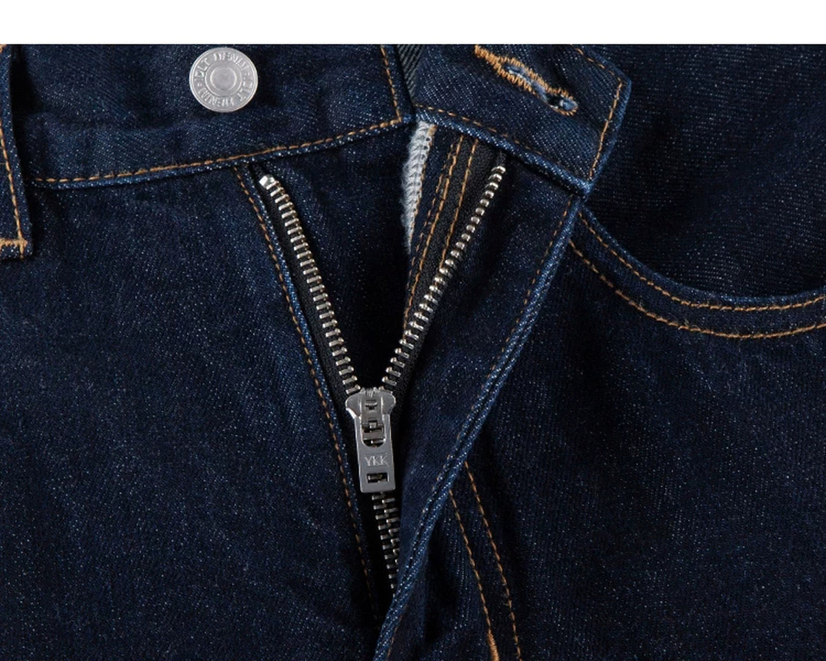 IDLT jeans, dark blue zip fly.