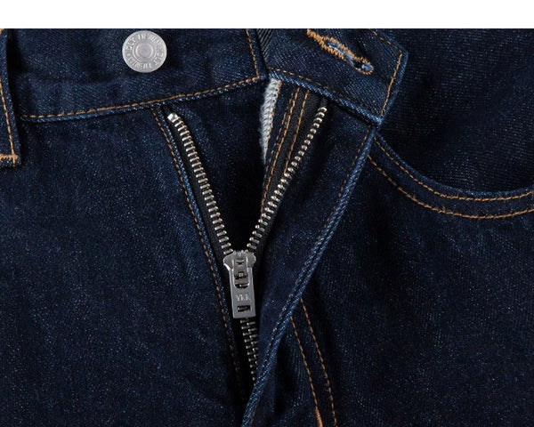 IDLT jeans, dark blue zip fly.