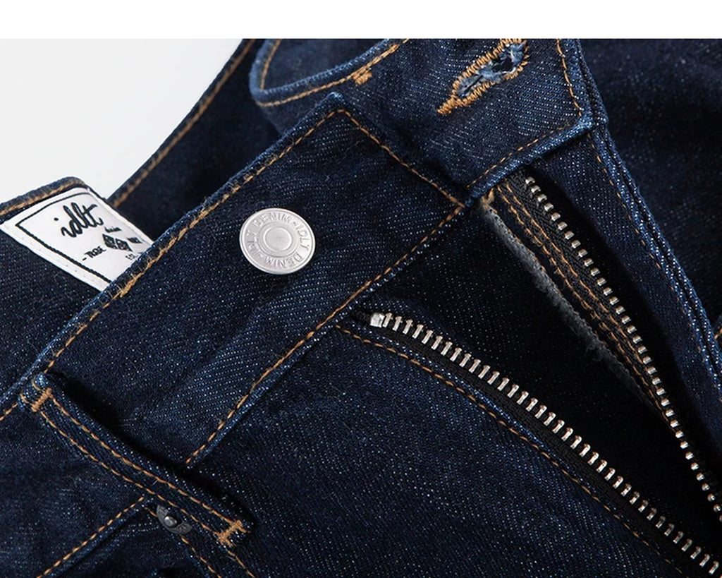 IDLT jeans, dark blue waist button.
