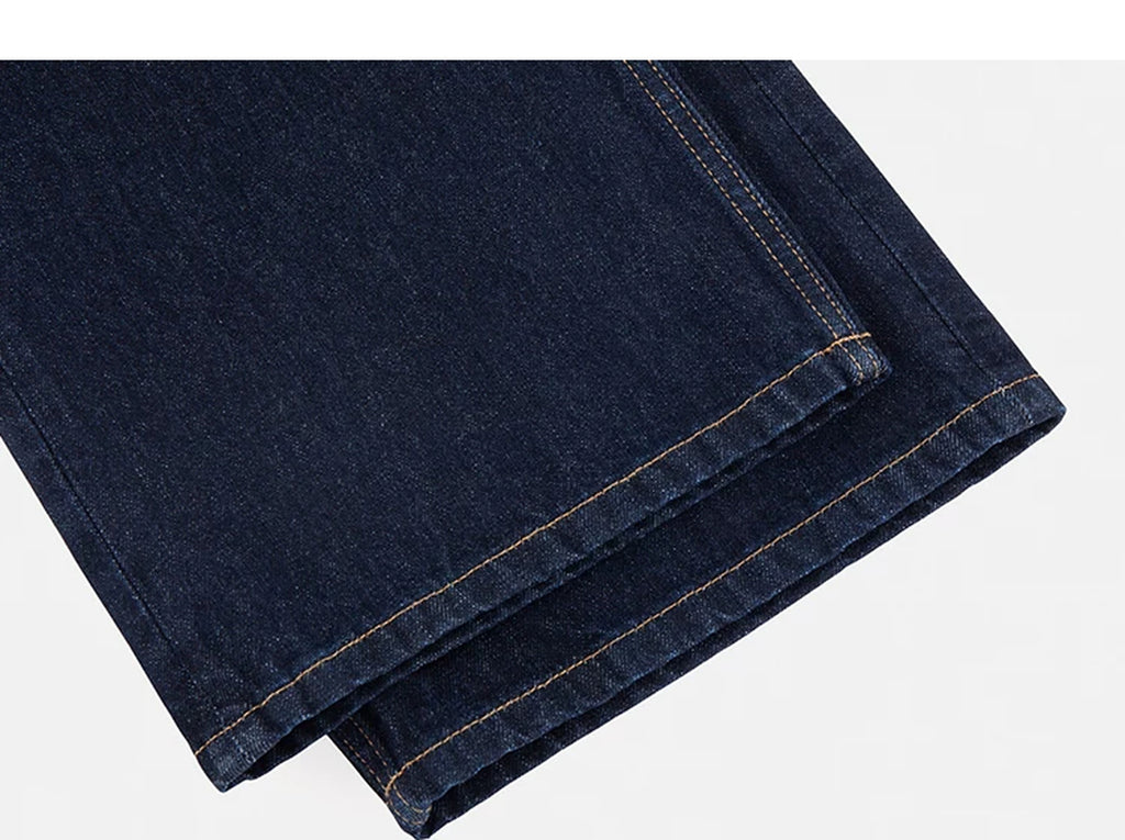 IDLT jeans, dark blue leg hems.