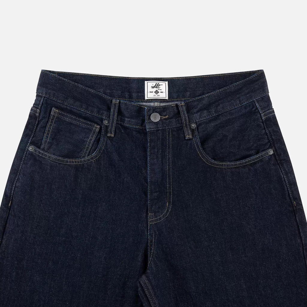 IDLT jeans, dark blue waistband overview.