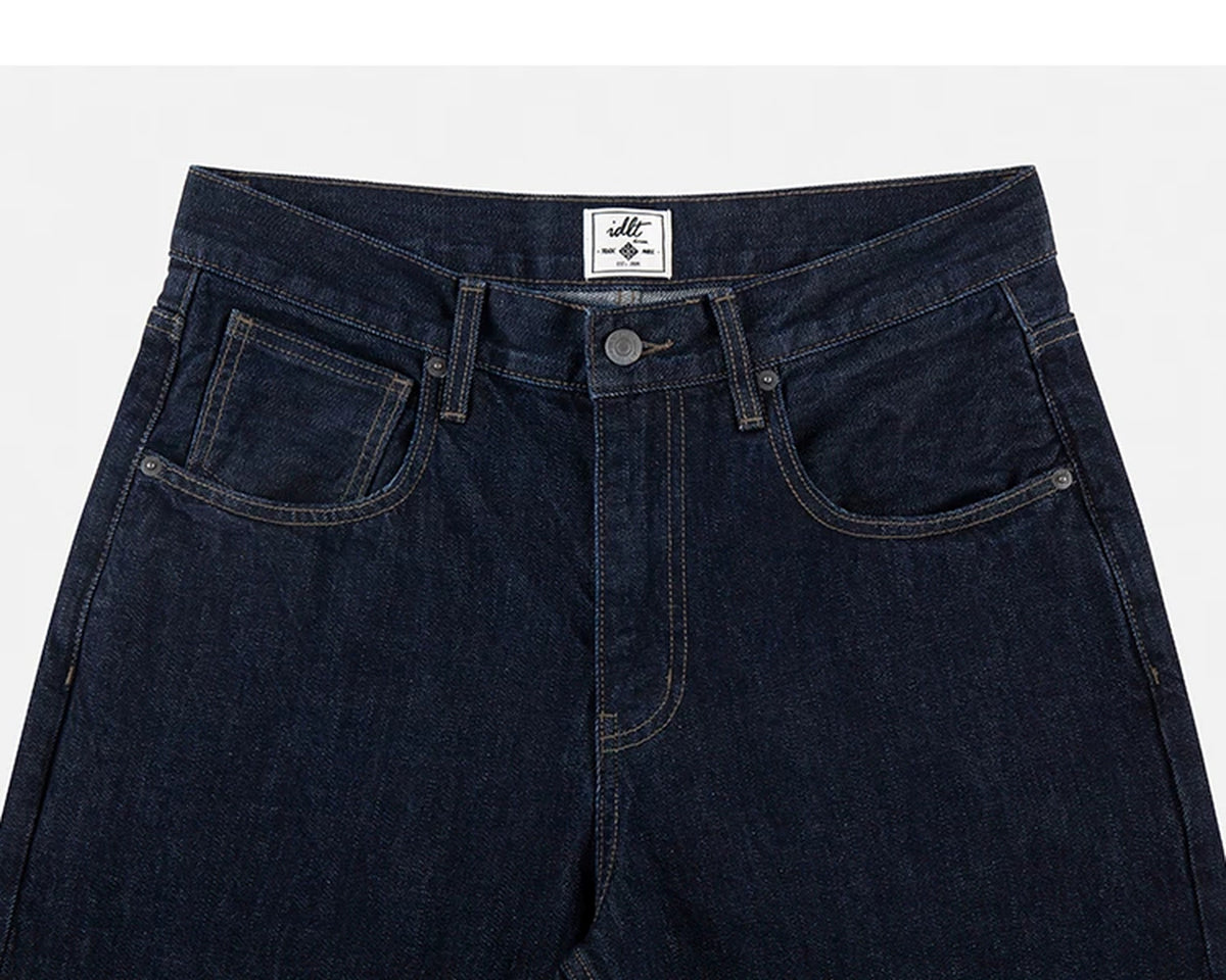 IDLT jeans, dark blue waistband and pockets.