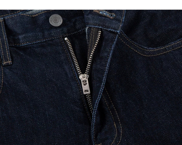 IDLT jeans, dark blue zip fly.