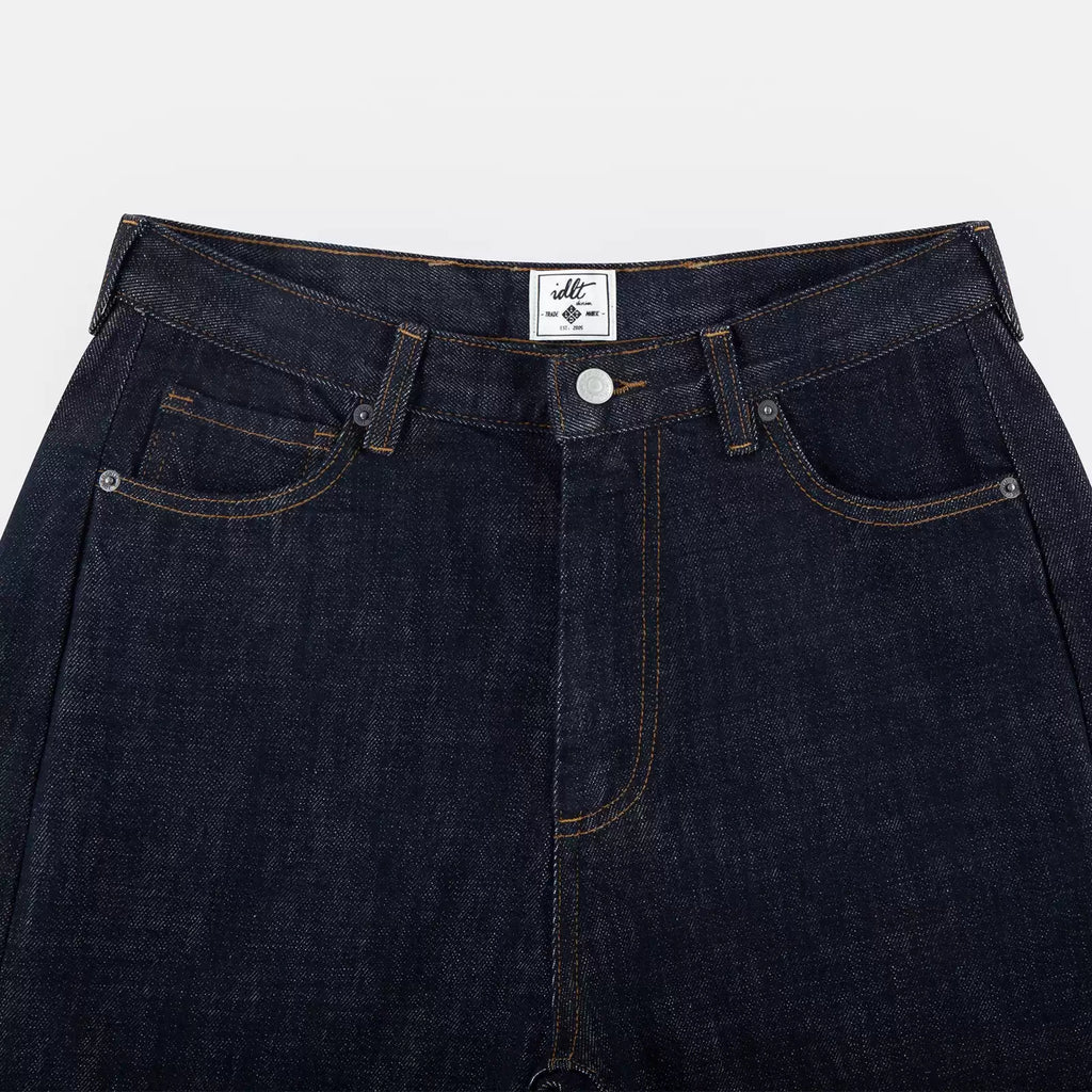 IDLT jeans, dark blue waistband overview.