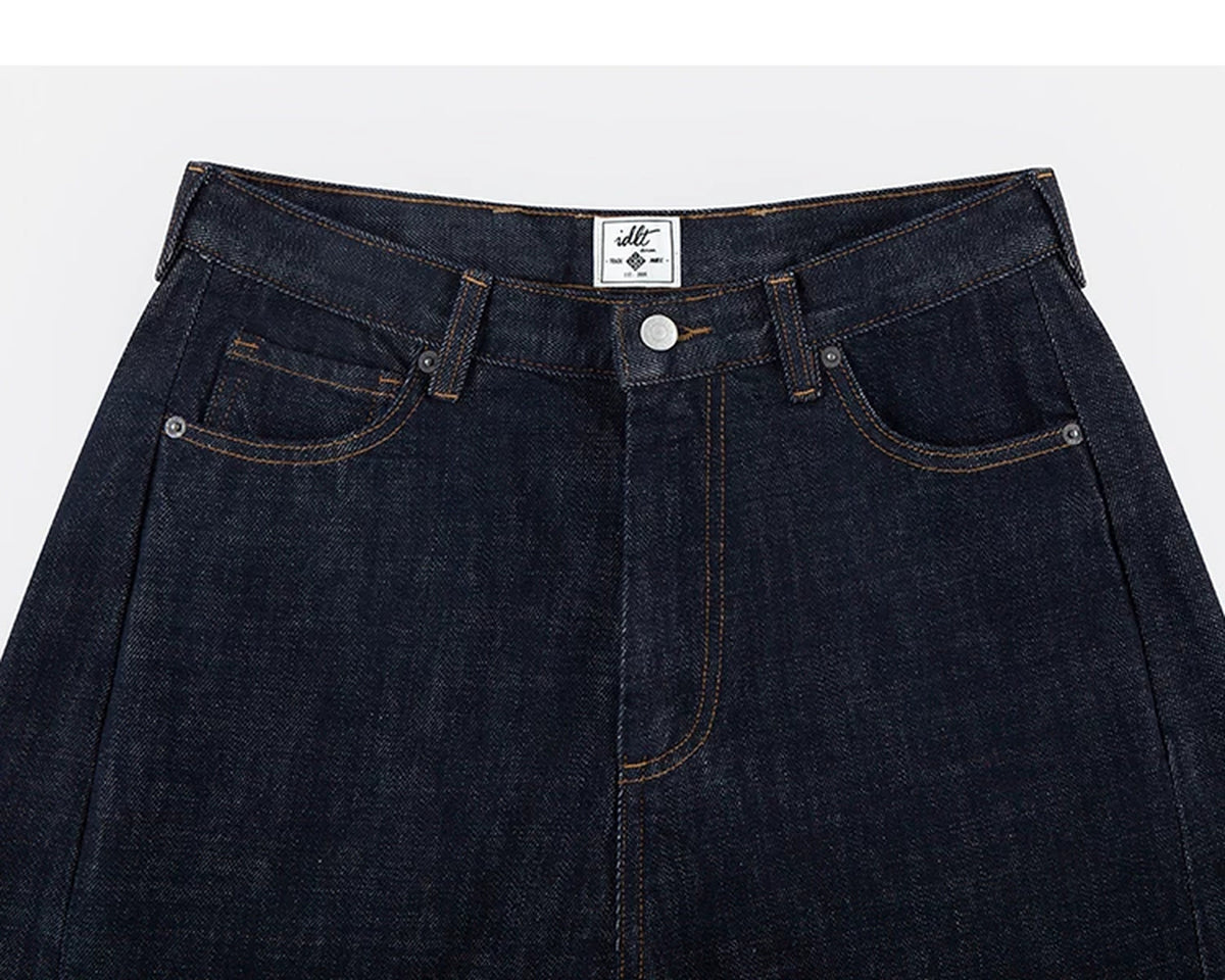IDLT jeans, dark blue waistband and pockets.