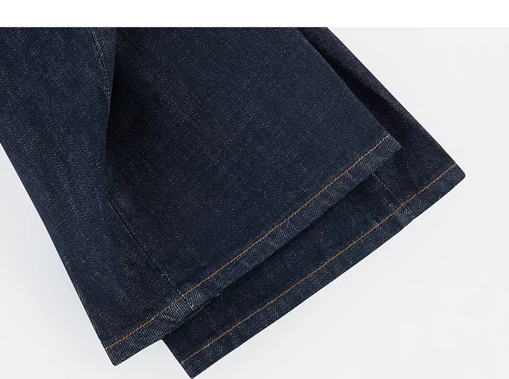 IDLT jeans, dark blue leg hems.