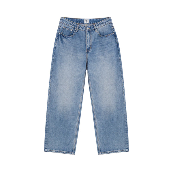 IDLT jeans, washed blue front.
