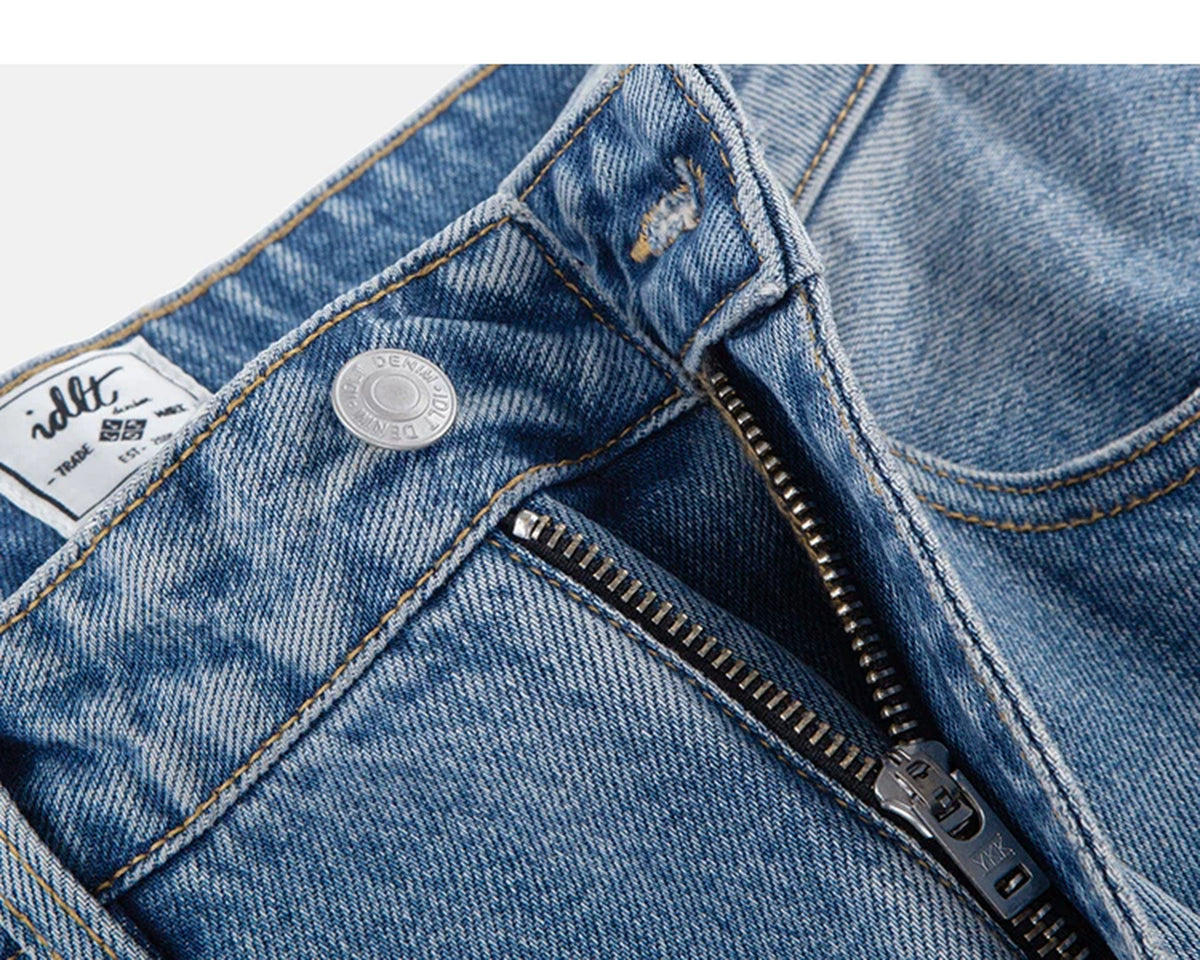 IDLT jeans, washed blue waist button.