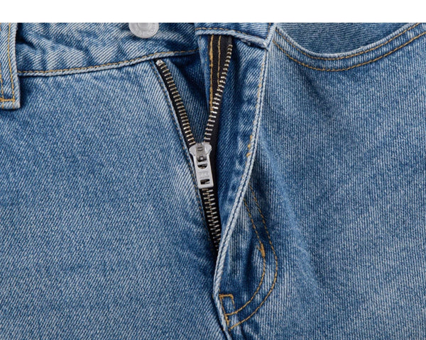 IDLT jeans, washed blue zip fly.