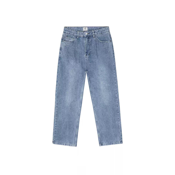 IDLT jeans, washed blue front.