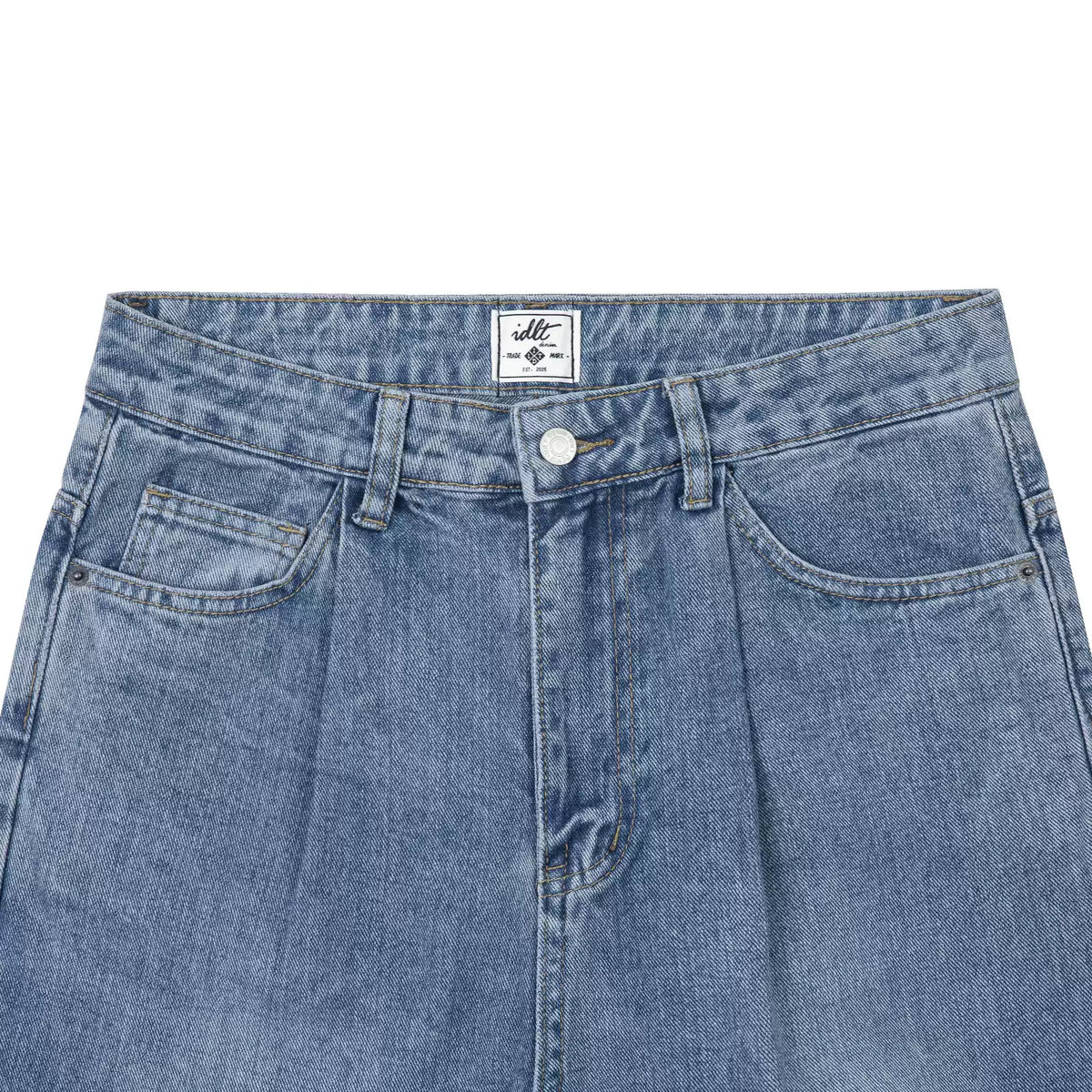 IDLT jeans, washed blue waistband and pockets.