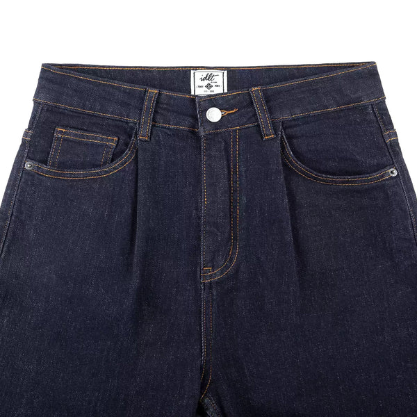 IDLT jeans, dark blue waistband overview.