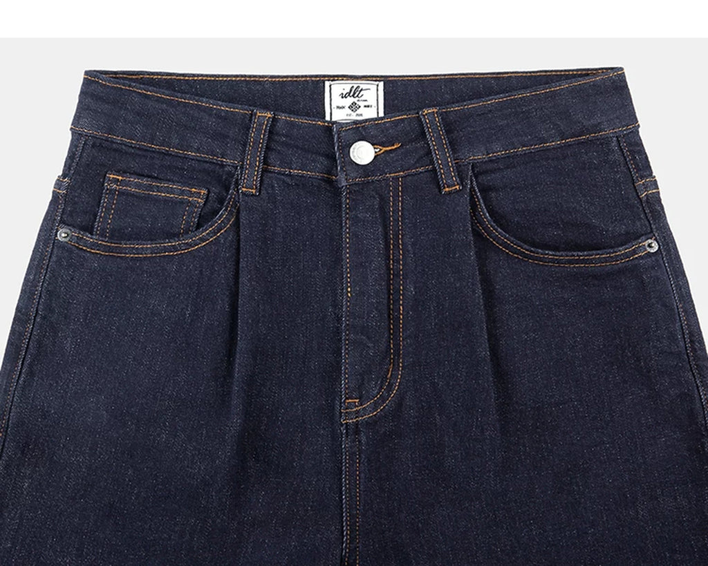IDLT jeans, dark blue waistband and pockets.