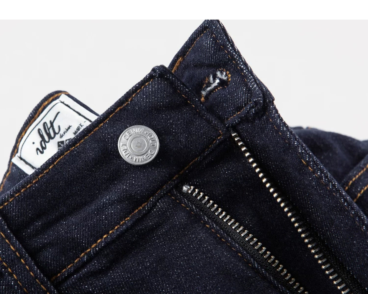 IDLT jeans, dark blue waist button.