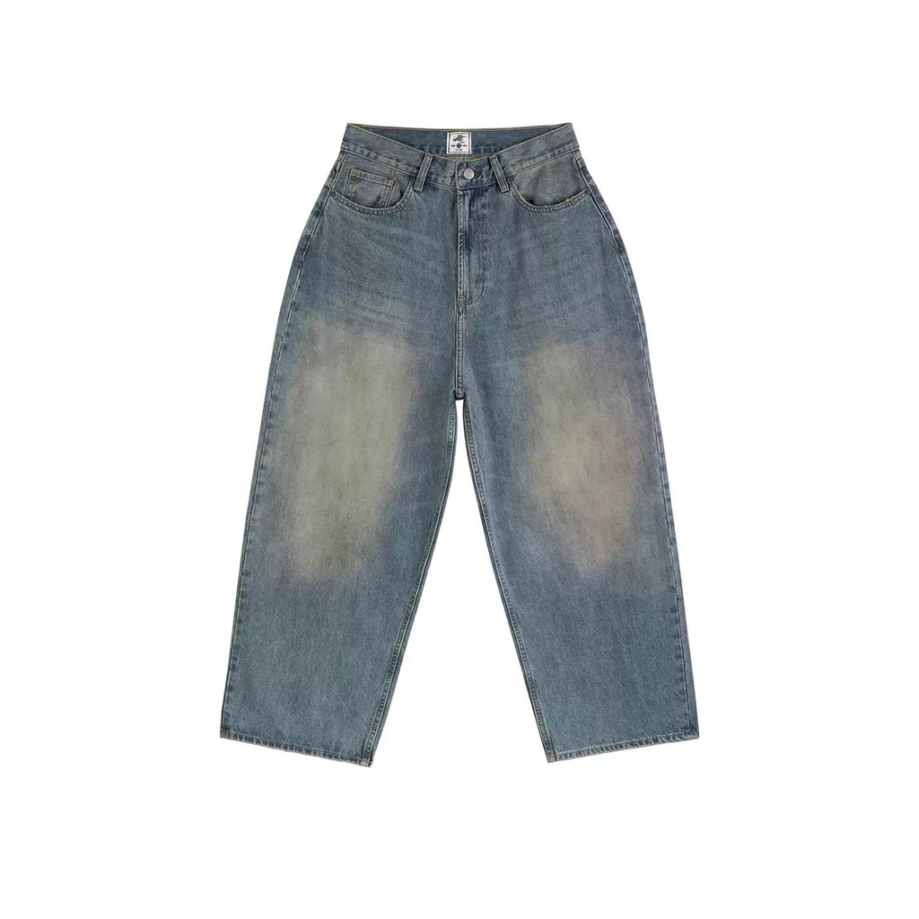 IDLT jeans, washed blue front.