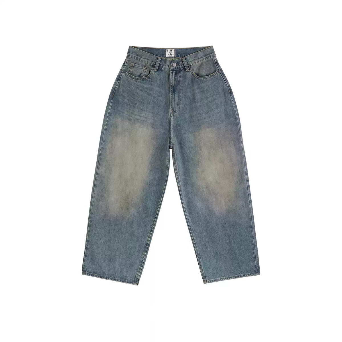 IDLT jeans, washed blue front.