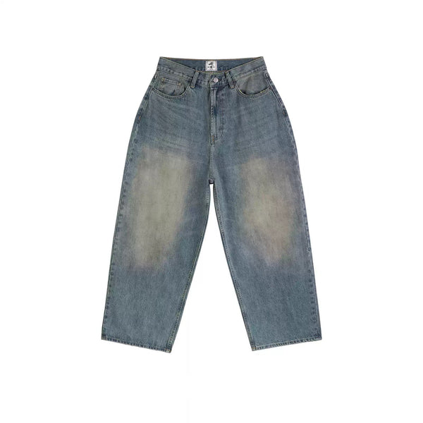 IDLT jeans, washed blue front.