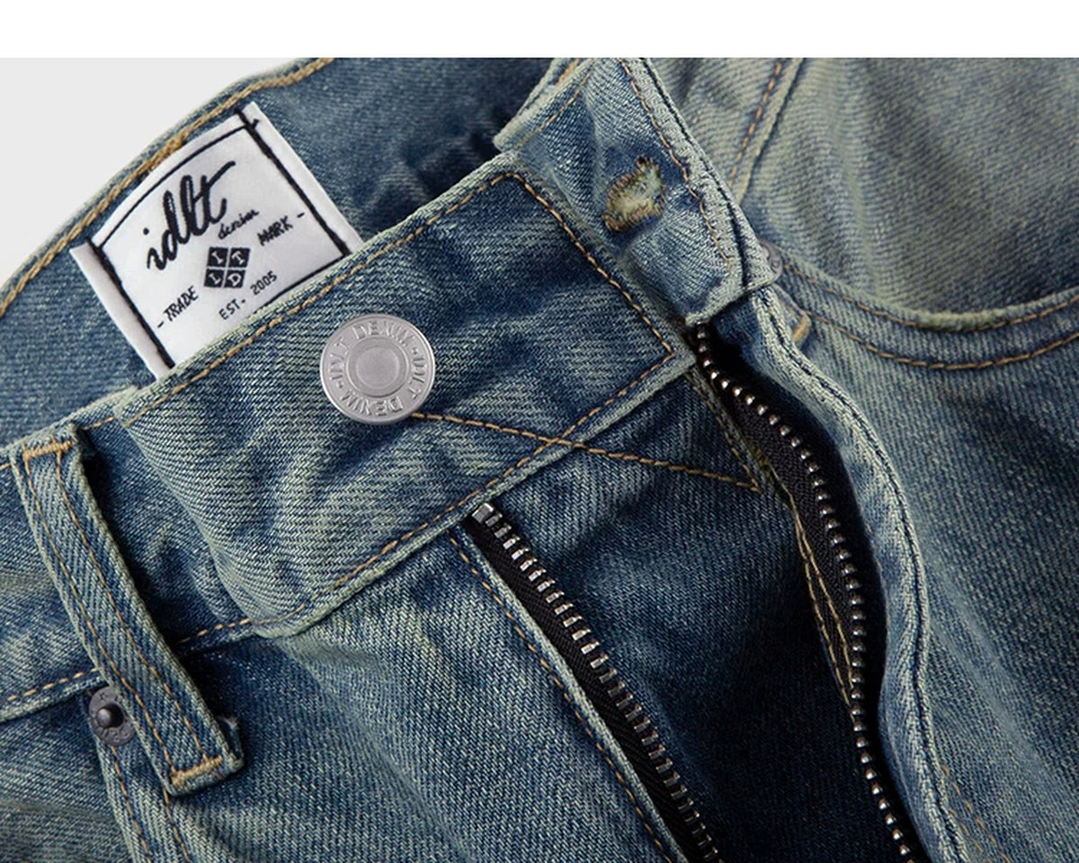 IDLT jeans, washed blue waist button.