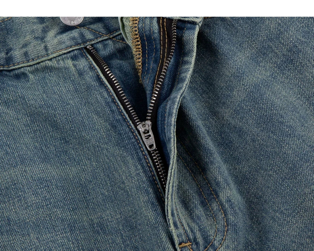 IDLT jeans, washed blue zip fly.