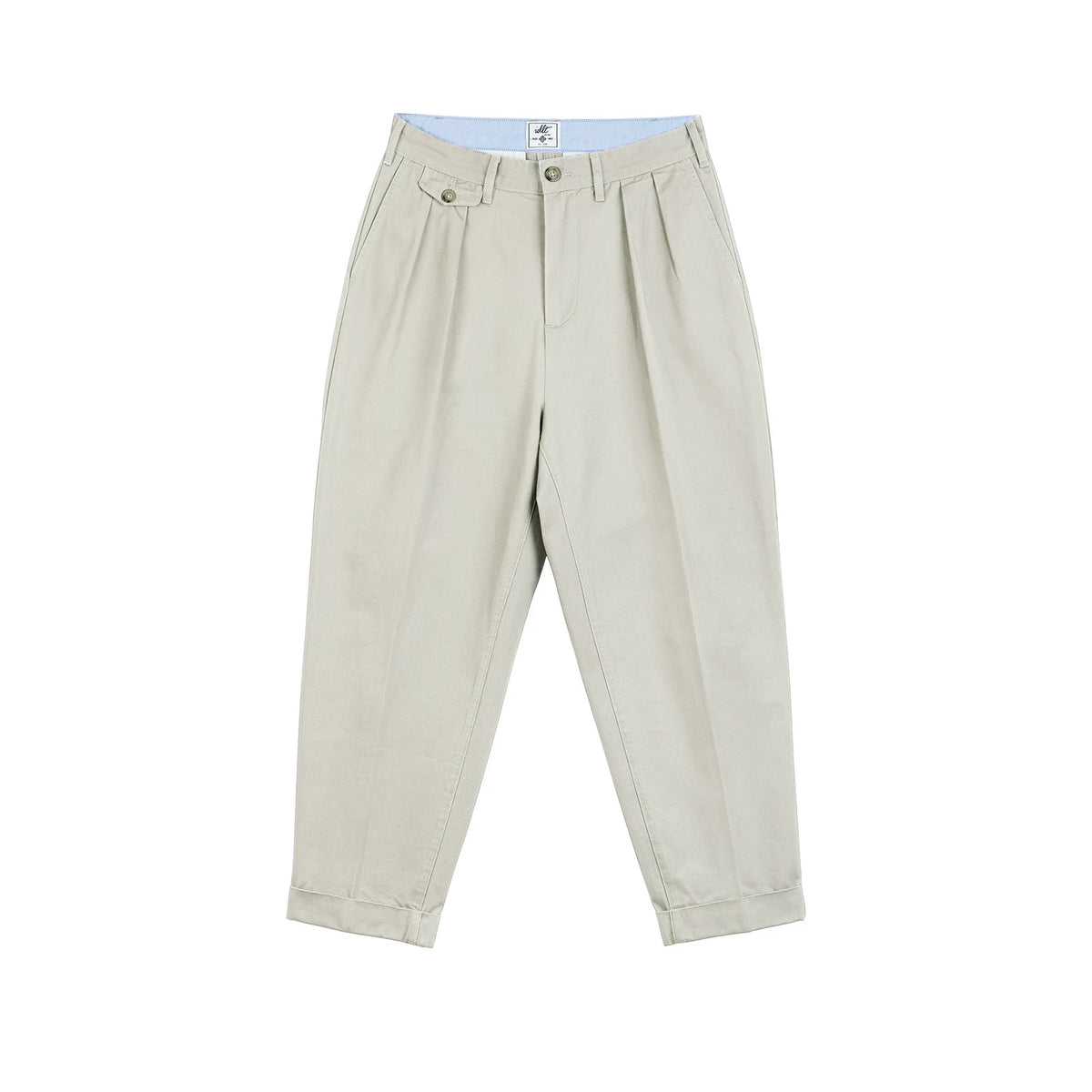 IDLT pleated trousers, beige front.