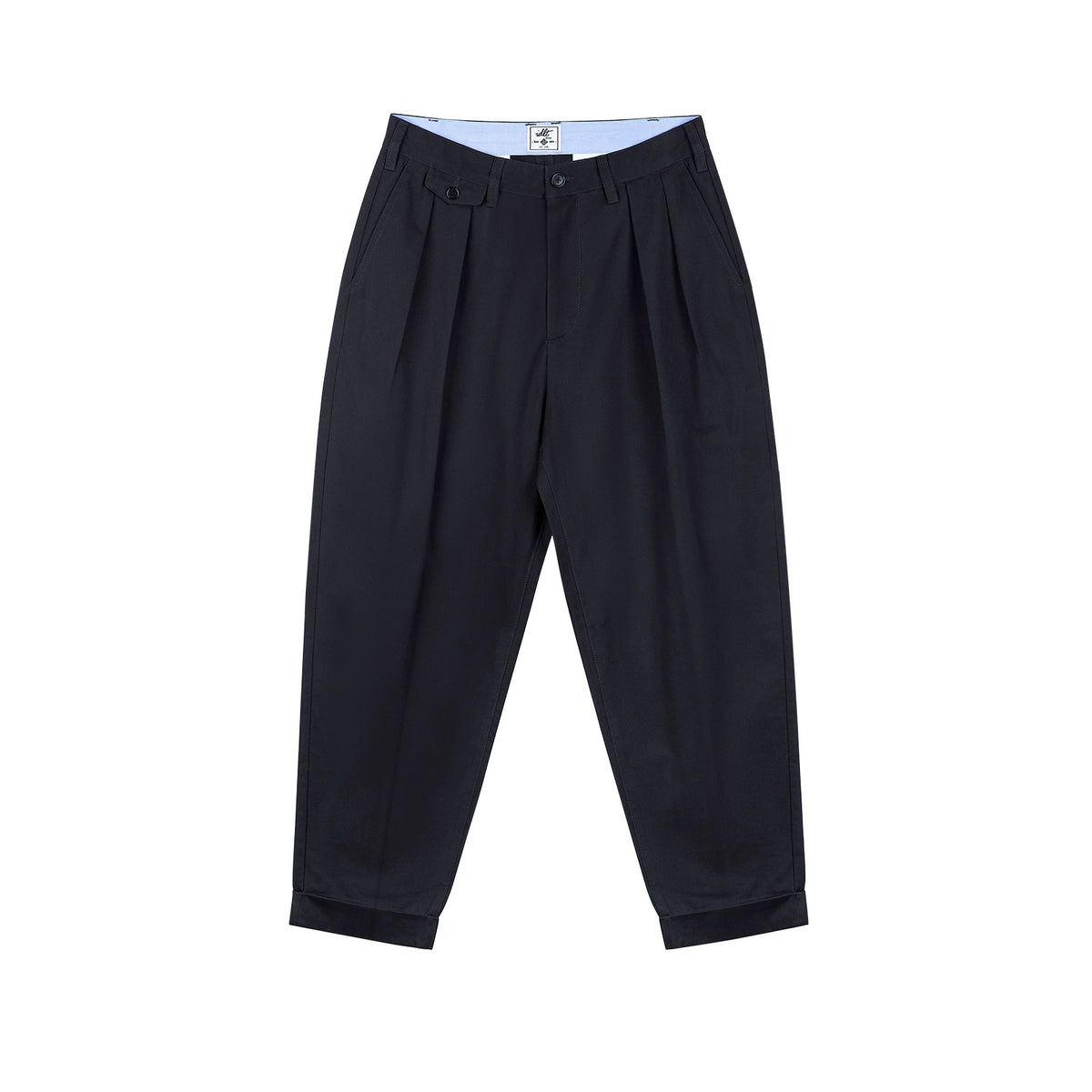 IDLT pleated trousers, navy front.