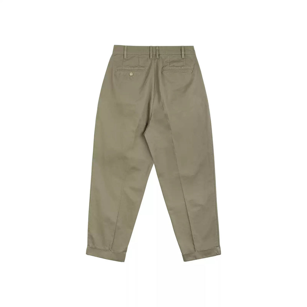IDLT pleated trousers, khaki back.