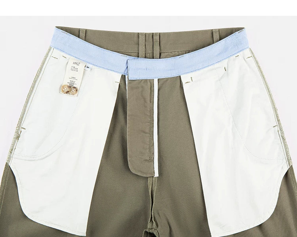IDLT pleated trousers, khaki inner pockets.