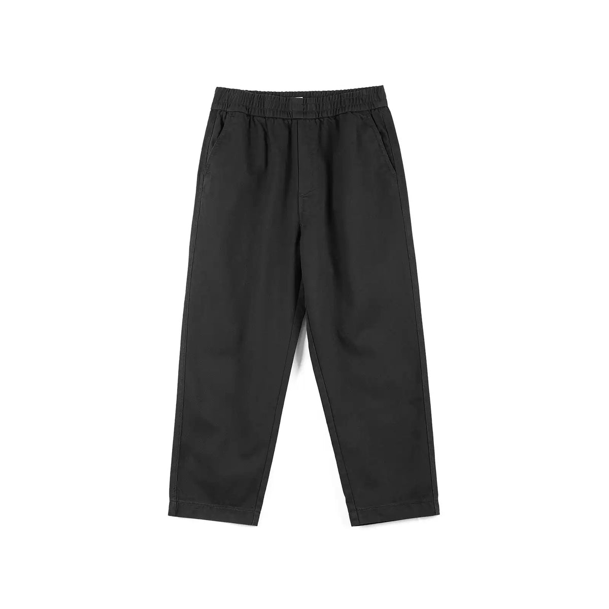 IDLT elastic waist trousers, black front laid flat.
