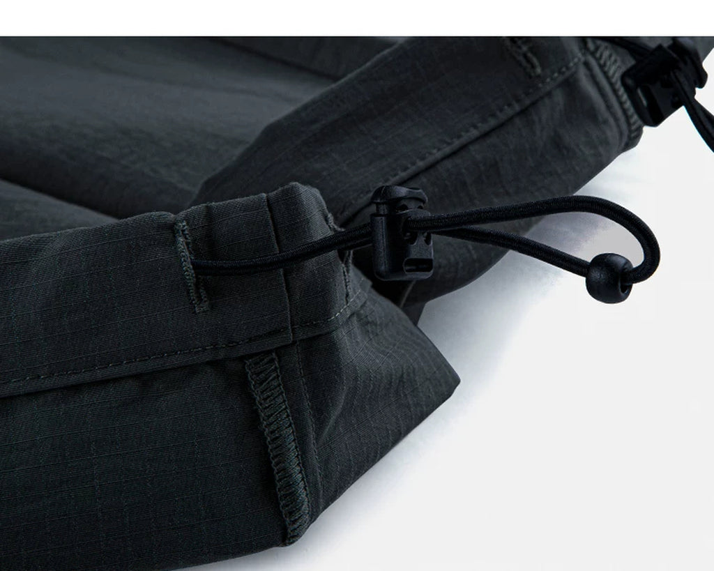 IDLT drawstring trousers, black ankle drawcord.