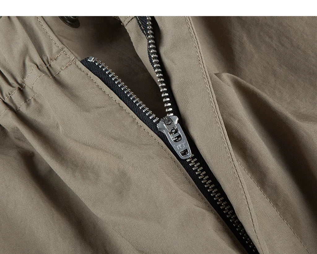 IDLT cargo pants, beige zip fly.