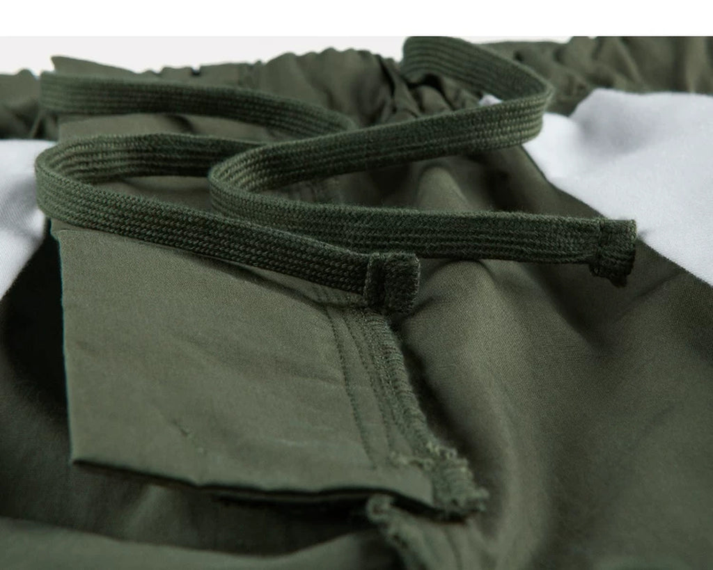 IDLT cargo pants, green inner drawstring.