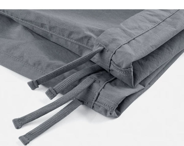 IDLT cargo pants, gray ankle drawstrings.