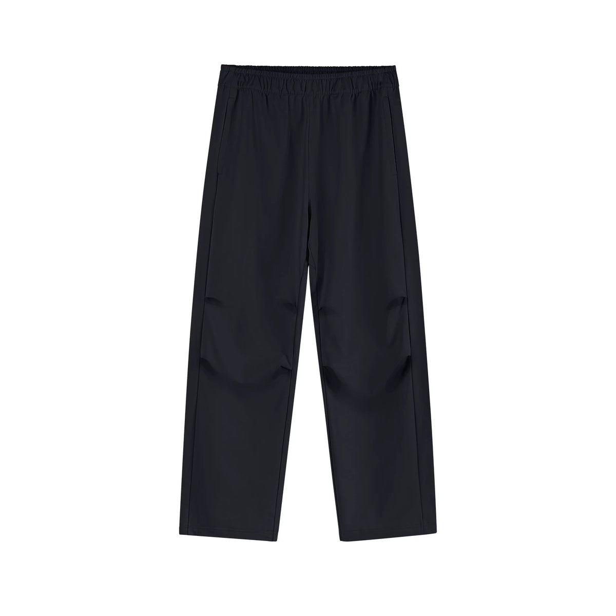 IDLT drawstring trousers, black front.