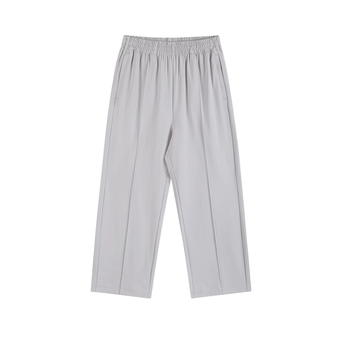 IDLT wide leg trousers, light gray front.