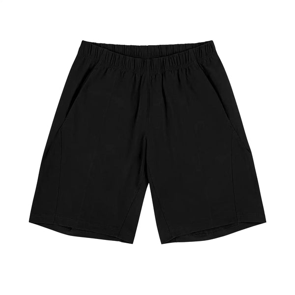 IDLT shorts, black front laid flat.