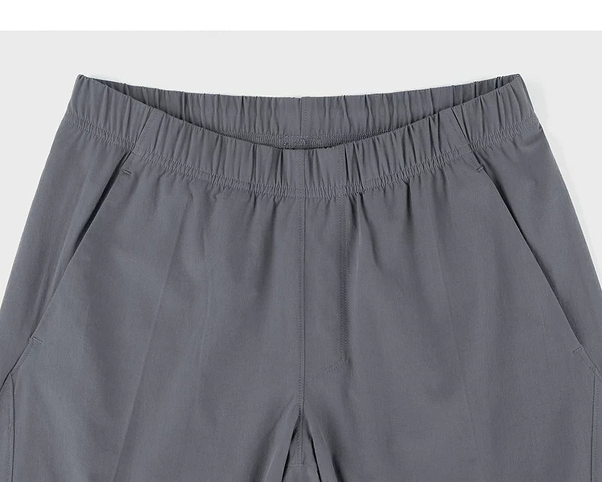 IDLT shorts, gray waistband.