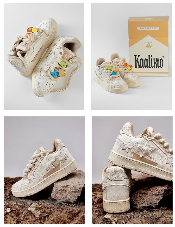 KAALIXTO Beige Star Sneakers - COPPING THREADS - KAALIXTO